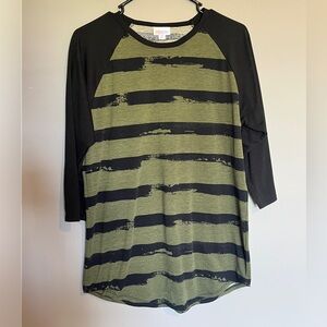 LuLaRoe Green and Black Striped Shirt Size Medium
